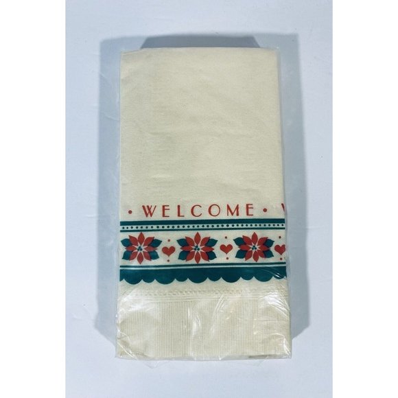 Vintage Hallmark Christmas Poinsettia Guest Towels Napkins 12 ct NOS Holiday USA - Picture 1 of 8